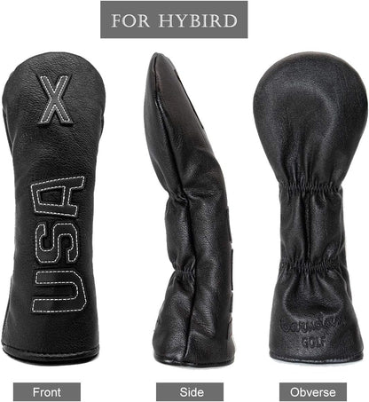 Golf Club Head Covers,Usa Golf Driver Headcover Fariway Wood Covers Hybrid Head Covers 3 Wood Headcover Leather Golf Headcover with Number Tag for All Brand