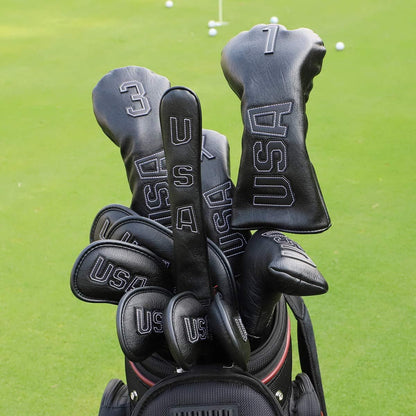 Golf Club Head Covers,Usa Golf Driver Headcover Fariway Wood Covers Hybrid Head Covers 3 Wood Headcover Leather Golf Headcover with Number Tag for All Brand